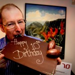 Martin taking a bite out of his chocolate cake!
