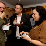Duffy Sheardown enjoys Paul A. Young's chocolate cake, with a layer made of Duffy's Panama!